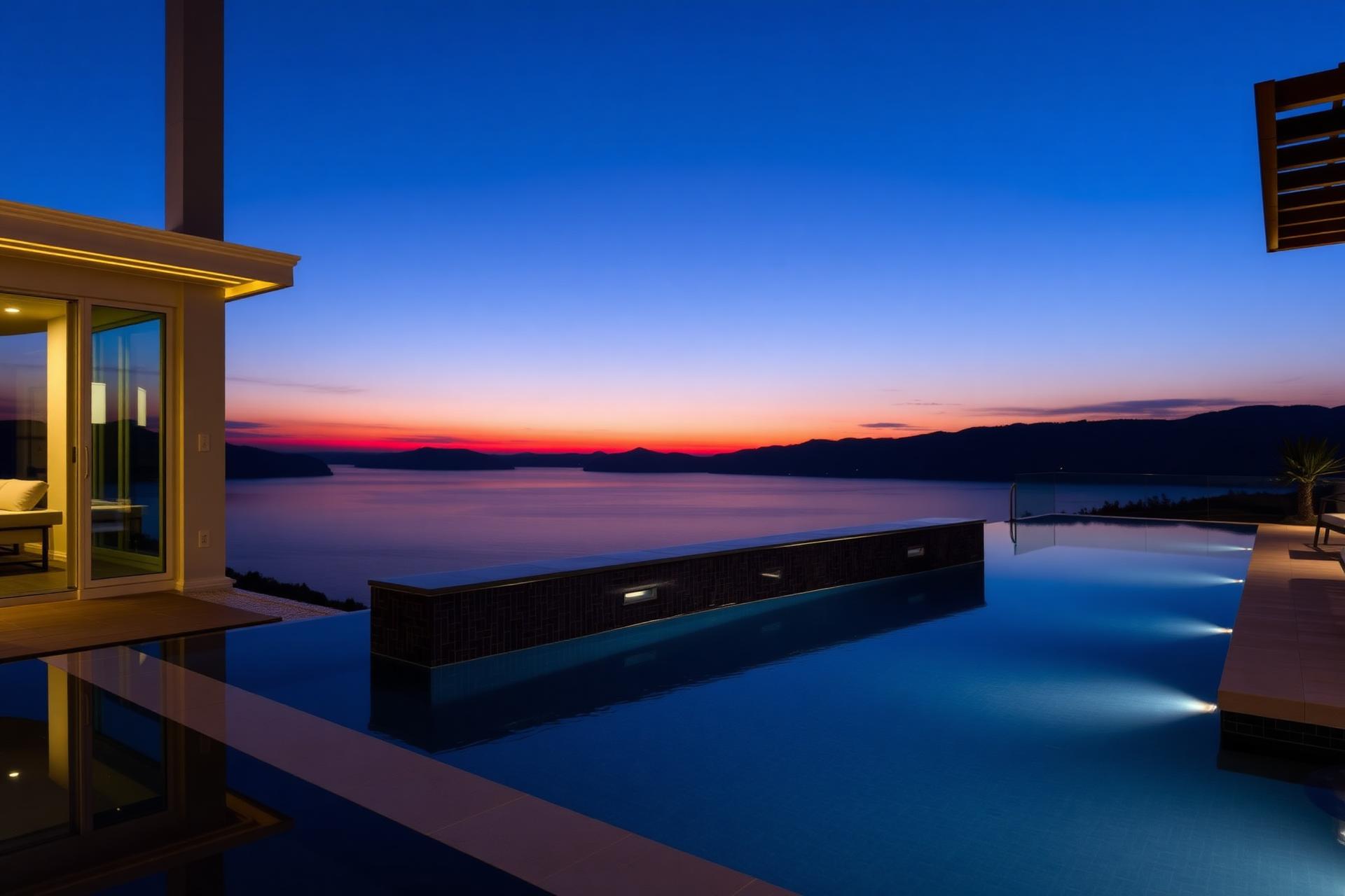 Luxury custom pool at twilight